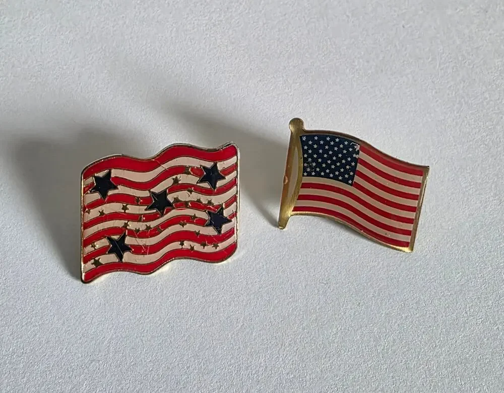 Lot of 2 Vintage American Flag Enamel Lapel Pins Patriotic USA Pinbacks